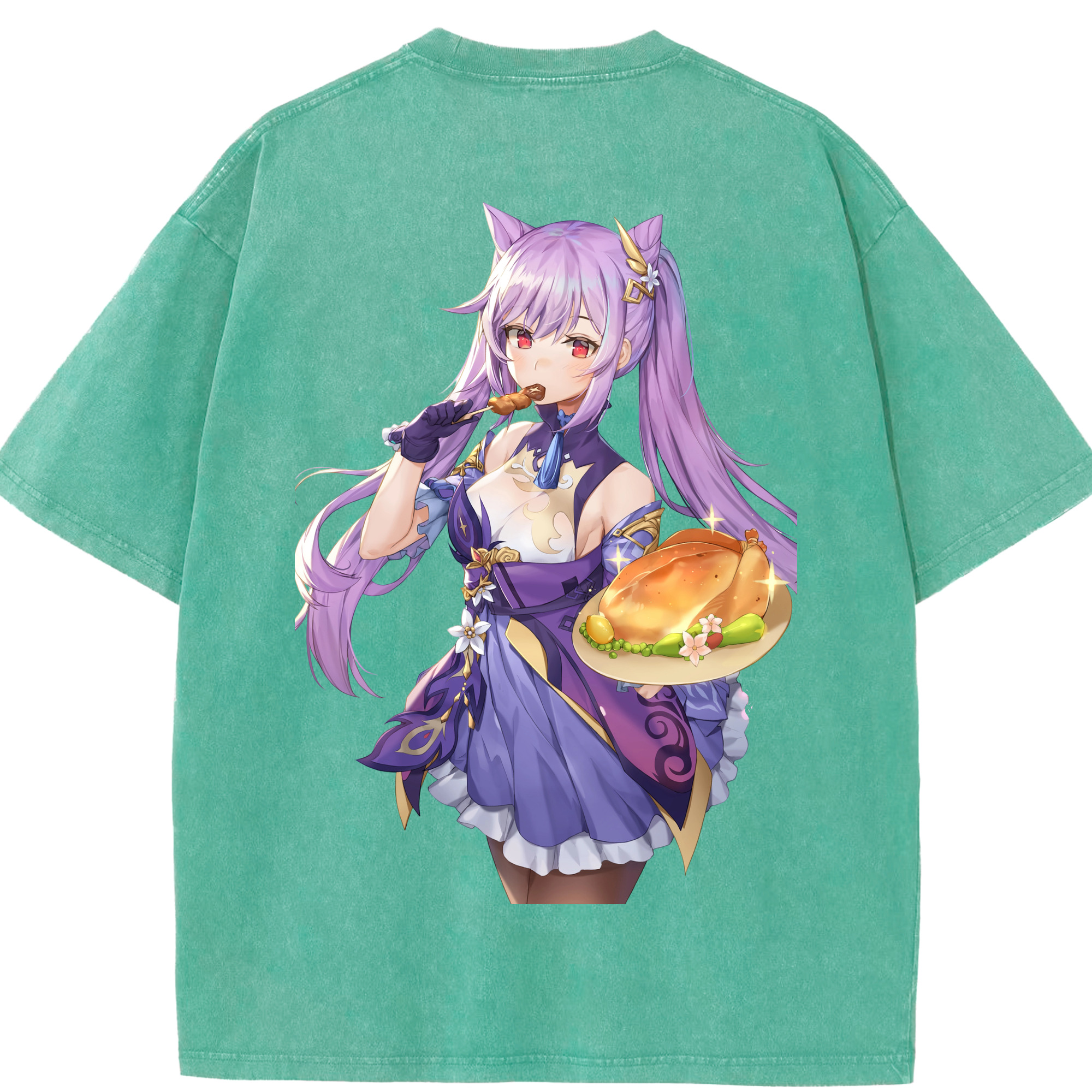 げんし神 刻晴 こくせい genshin Kokusei 綿100% ヴィンテージ風 半袖Tシャツ（背面プリント）